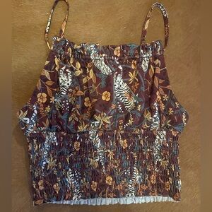 Urban Outfitters y2k 2000s style Burgundry ruched floral tiger crop top size XS